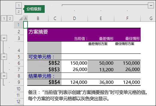 包含单元格引用的方案摘要