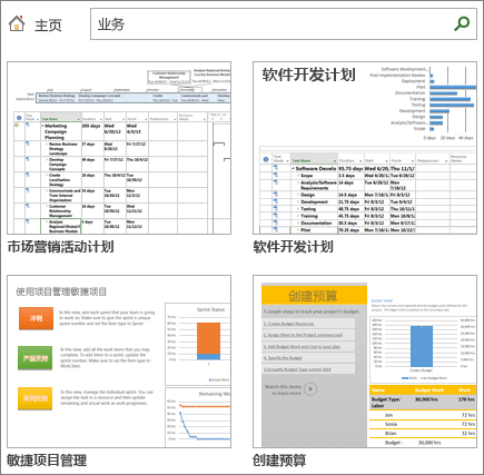 业务类别中的项目计划模板的屏幕截图。