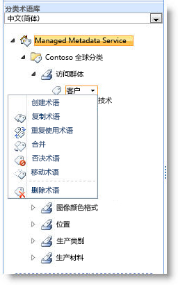 使用菜单管理术语集内的术语。