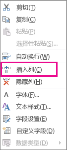 右键单击菜单上的“插入列”命令