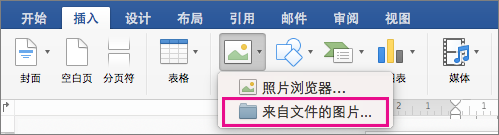 在“插入”选项卡上，“图片来自文件”突出显示。