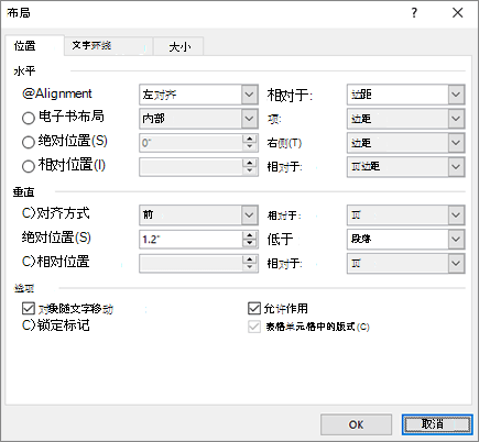 “布局选项位置”选项卡