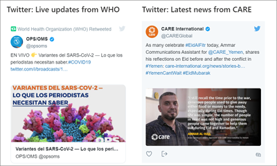 显示来自两个来源的推文的 Twitter Web 部件的图像