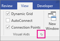 Visio 2016 中的“对齐和粘附”对话框的启动器