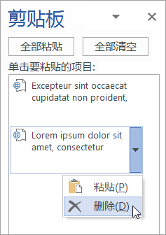 显示从剪贴板删除一个复制项