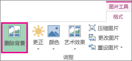 “图片工具格式”选项卡上“调整”组中的“删除背景”按钮