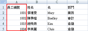 內含員工相關資料的 Excel 表格