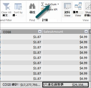 Power Pivot 中的 [自動加總] 按鈕