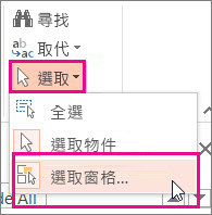 開啟 [選取] 窗格