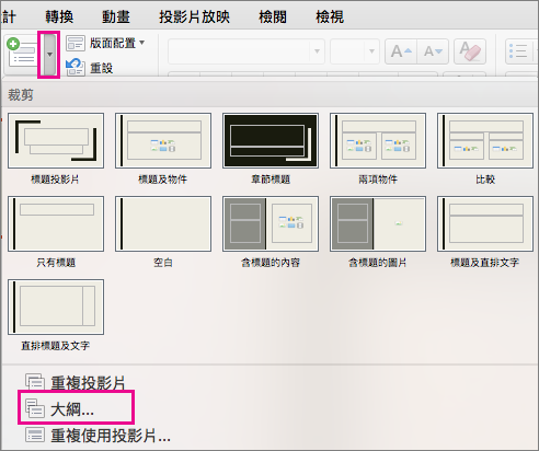 在 PowerPoint 中插入大綱