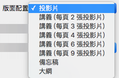 選取 [列印] 對話方塊中的 [投影片] 版面配置