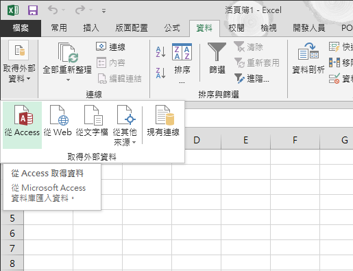 使用小型功能區從 Access 匯入資料