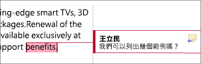 畫面上醒目提示邊界中的註解