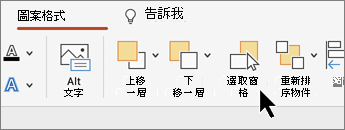 功能區上的 [選取窗格] 按鈕