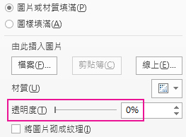 [格式化圖案] 窗格中的 [透明] 滑桿