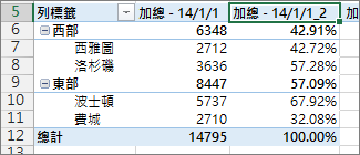 相同欄位，含數值和百分比