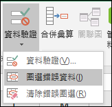 功能區上的圈選錯誤資料