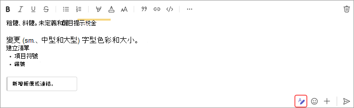 顯示設定聊天訊息格式選項的螢幕快照