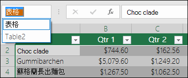 數據編輯列左側的Excel網址列