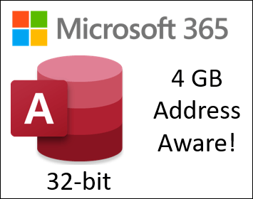 Microsoft 365 的 Access 標誌，在顯示 4 GB 位址感知的文字旁