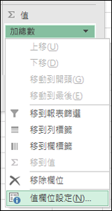 Excel [值欄位設定] 對話方塊