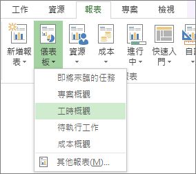 [報表] 索引標籤上的 [儀表板] 功能表