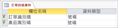 資料表中的主索引鍵螢幕擷取畫面