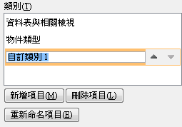 [功能窗格] 中新的自訂類別