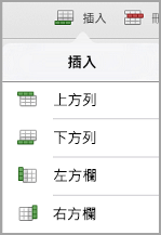 iPad 表格 [插入] 功能表