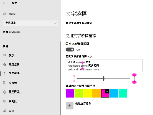 已選取 Windows 文字游標指示器。