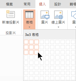 在 [插入] 索引標籤上，選取 [表格]。