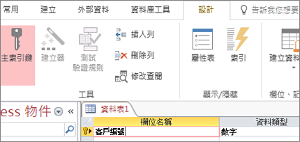 在新的 Access 資料表中選取主索引鍵欄位