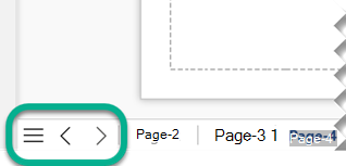 繪圖畫布下方的頁面索引標籤左側有三個瀏覽按鈕。