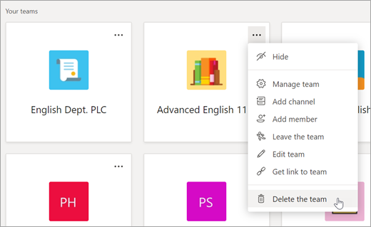 在Teams選項中刪除團隊