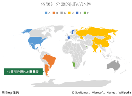 Excel 地圖圖表 (依類別)