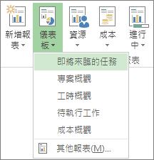 [報表] 索引標籤上的 [儀表板] 功能表