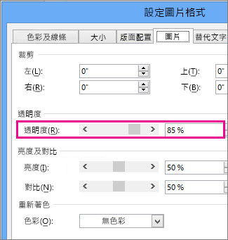 Publisher 中 [設定圖片格式] 對話方塊的螢幕擷取畫面。