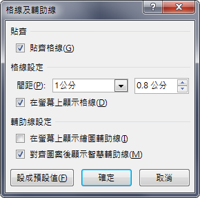 PowerPoint [格線與輔助線] 對話方塊