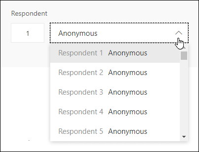 在 Microsoft Forms 中查看回應者下拉式清單