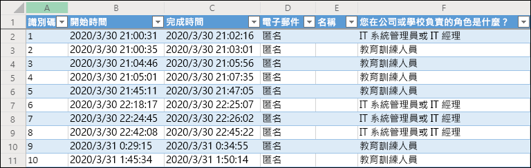 Excel顯示問卷結果的活頁簿