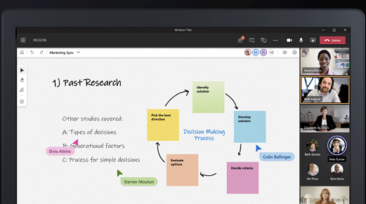 Microsoft Whiteboard 可讓您在同一個 Teams 會議中輕鬆分享想法，並與每個人共同作業Microsoft。 