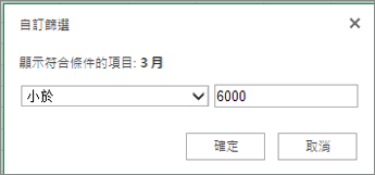 套用自訂篩選以顯示低於特定準則的值