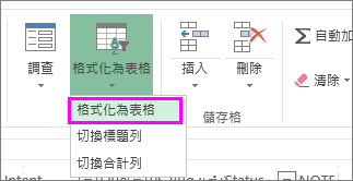 將資料格式化為表格的按鈕