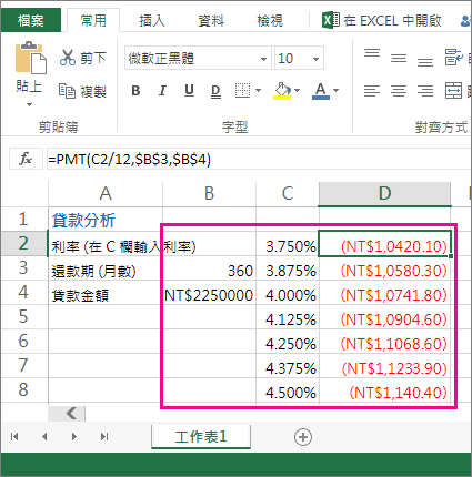 這個儲存格範圍 (B2:D8) 就是一個運算列表