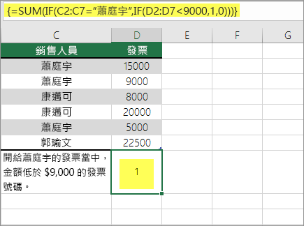 範例 3：公式中的巢狀 SUM 和 IF