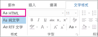 郵件中 [文字格式] 索引標籤上的 HTML 格式選項