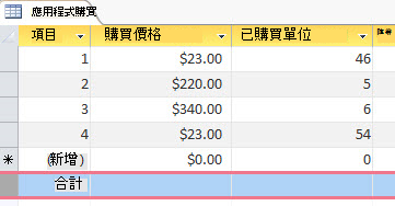 資料工作表上的 [合計] 列