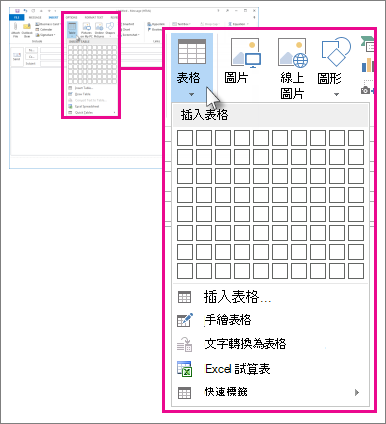 功能區上的 [插入表格] 命令