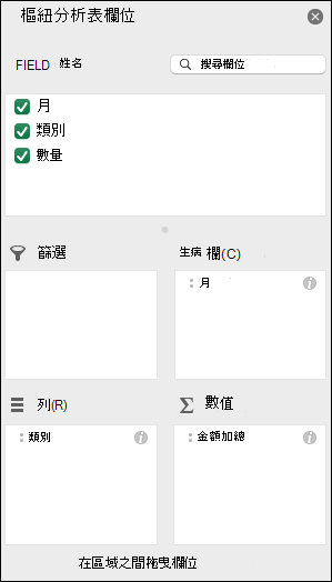 Excel [樞紐分析表欄位清單] 對話方塊範例