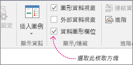 [資料] 索引標籤，[資料圖形欄位] 核取方塊